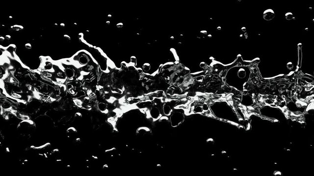 Abstract motion of mercury flow on a dark background.