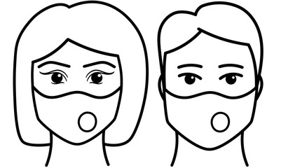 Graphic man with medical mask. Infection prevention concept. Over white background.