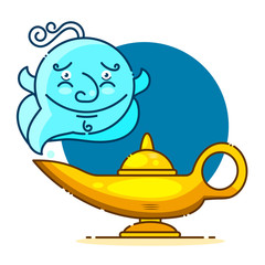 Isolated Cartoon Aladin Lamp With Cloud. Vector Illustration