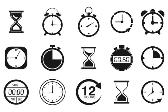 Time and clock icon set. isolated on white, vector Illustration