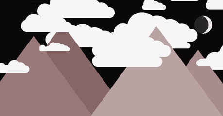 Mountains Panorame with Moon Abstract Random Placed Generative Art background illustration