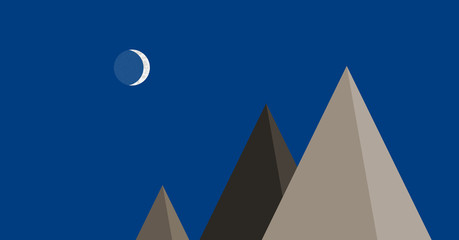 Mountains Panorame with Moon Abstract Random Placed Generative Art background illustration