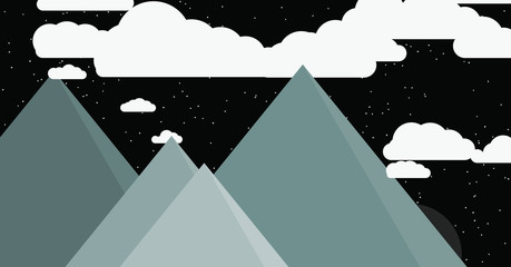 Mountains Panorame with Moon Abstract Random Placed Generative Art background illustration
