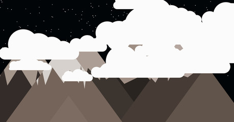 Mountains Panorame with Moon Abstract Random Placed Generative Art background illustration