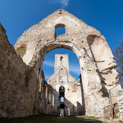 The ruins of deserted medieval Franciscan monastery dedicated to St. Catherine of Alexandria called Katarinka in Low Carpathians, Slovakia