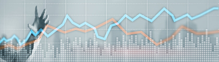 Red and blue growth chart. Concept of stock and exchange.