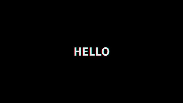 Hello Abstract digital glitch text. Video tv signal damage with pixel noise and error interference. Unique design. Minor malfunction, mishap, or technical problem. Photo film light damage.