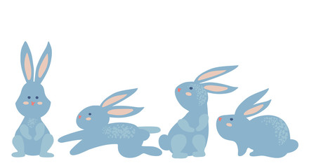 Simple vector illustration of funny blue rabbits