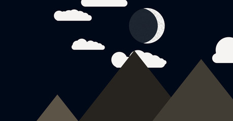 Mountains Panorame with Moon Abstract Random Placed Generative Art background illustration