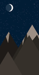 Obraz premium Mountains Panorame with Moon Abstract Random Placed Generative Art background illustration