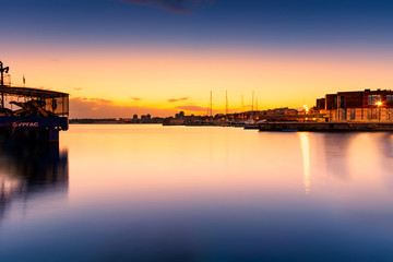 sunset at the port