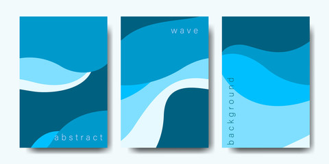 Set of background covers with wave elements. Abstract nature wallpaper in blue colors. Vector illustration for banner, magazine, cover book, brochure, flyers.