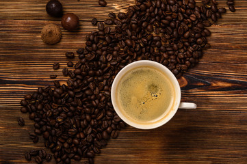 coffee beans on brown background