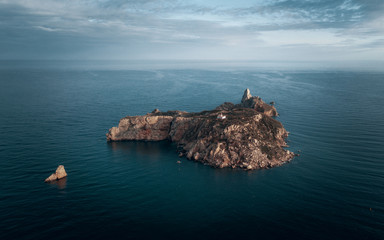 Fototapeta na wymiar High angle view of island with lighthouse