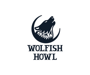 Wolf howls on sky, logo design. Animal, beast and wildlife, vector design and illustration