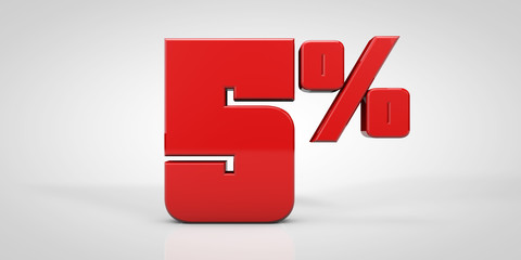 Obraz premium 5% red text isolated on white background, 3d render illustration 
