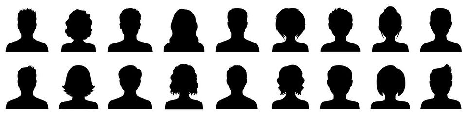 Fototapeta Set man and woman head icon silhouette. Male and female avatar profile sign, face silhouette logo – stock vector obraz
