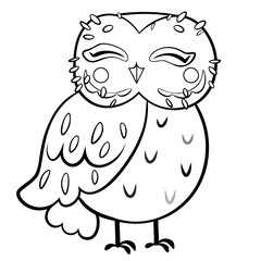 Coloring page outline of cute cartoon owl. Vector image isolated on white background. Coloring book of forest wild animals and birds for kids