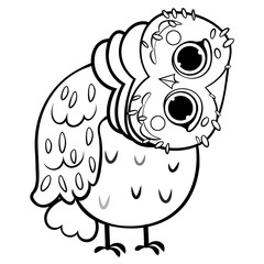 Coloring page outline of cute cartoon owl. Vector image isolated on white background. Coloring book of forest wild animals and birds for kids