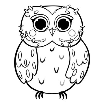 Coloring page outline of cute cartoon owl. Vector image isolated on white background. Coloring book of forest wild animals and birds for kids