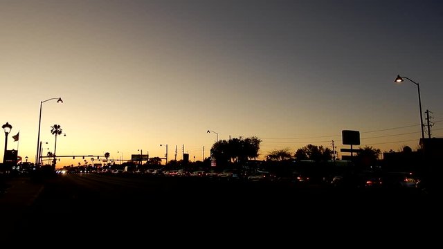 Sunny Tropical Vacation Weather Traffic At Sunset Golden Sun And Palm Trees