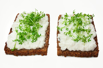 Vegetarian sandwiches with cress and white cheese