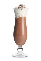 Glass of tasty milkshake on white background