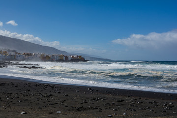 A powerful storm in the Atlantic Ocean in a bay on the coast of Tenerife.