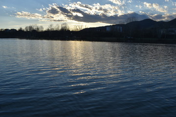 City lake on sunset