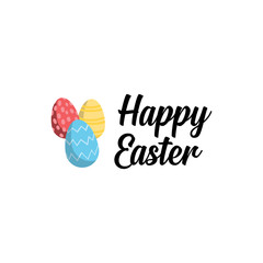 Happy easter typographic design. Easter season vector Illustration with lettering text and eggs.