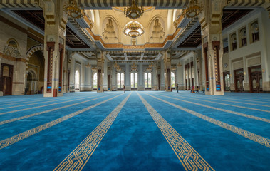 Beautiful prayer hall interior view at Sri Sendayan Mosque, Seremban, Negeri Sembilan, Malaysia. - 330592858