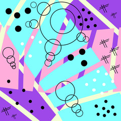 Color splash abstract cartoon background or playground banner design element. Vector overlay of colorful spotted geometric pattern, lines and dots.