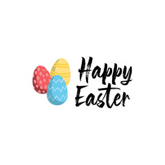 Happy easter typographic design. Easter season vector Illustration with lettering text and eggs.