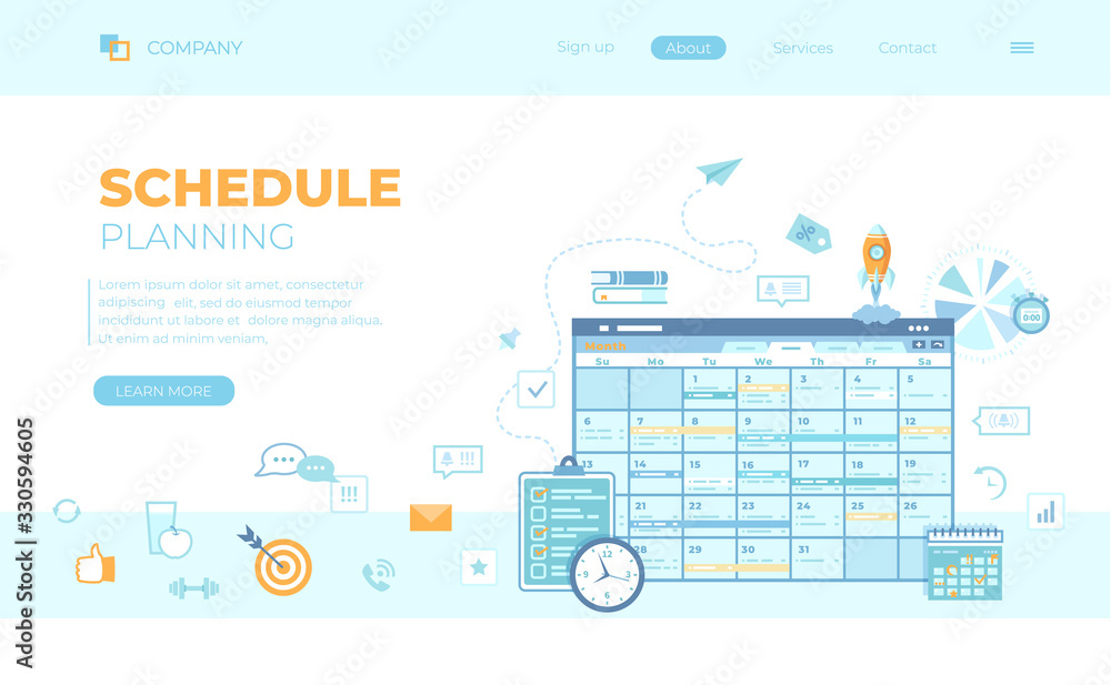 Poster planning schedule online app web page interface planner, organizer, calendar, project plan with task