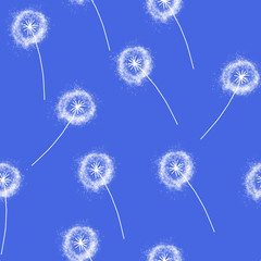 Floral pattern with hand drawn dandelions. Endless pattern for wallpaper, pattern fills, web page blue background, surface textures. Hand drawn dandelion, botany