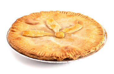 A Traditional Homemade Apple Pie Isolated on a White Background
