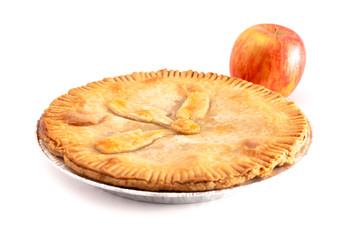 A Traditional Homemade Apple Pie Isolated on a White Background