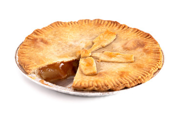 A Traditional Homemade Apple Pie Isolated on a White Background