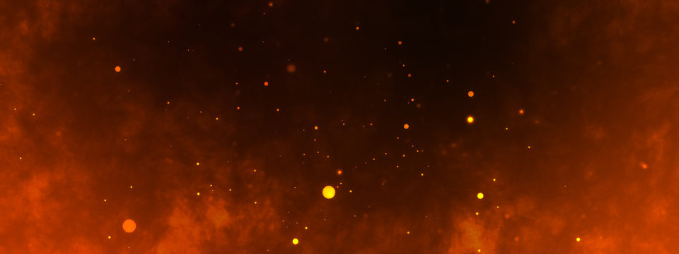 Dark fire space. Epic powerful horizonta flame background