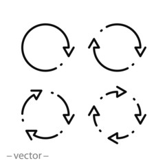 arrows icon set, circular recycle, refresh and loop reset, move forward, conversion thin line web symbols on white background - editable stroke vector illustration eps10