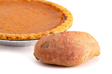 A Sweet Potato Pie Isolated on a White Background