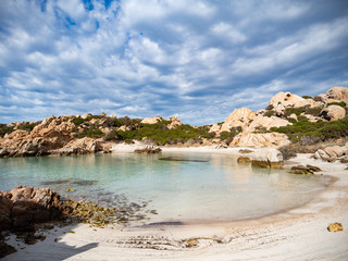 AERIAL VIEW OF CALA NAPOLETANA BEACH IN CAPRERA,SARDINIA