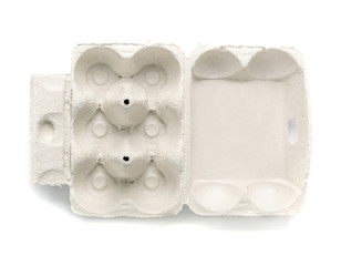 Empty Box Designed for 6 Eggs Isolated on White Background