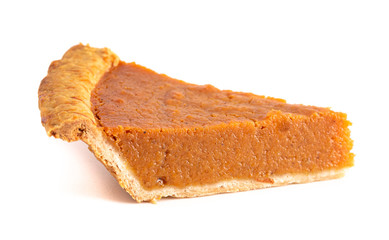 Slice of Sweet Potato Pie Isolated on a White Background