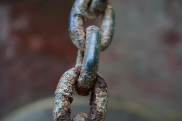 Close up of Steel chain, Rusty chains. Selective focus
