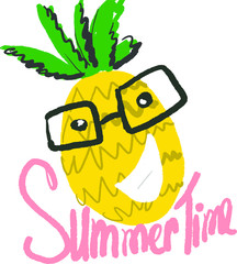 Vector sticker or / and sticker pineapple with glasses labeled 