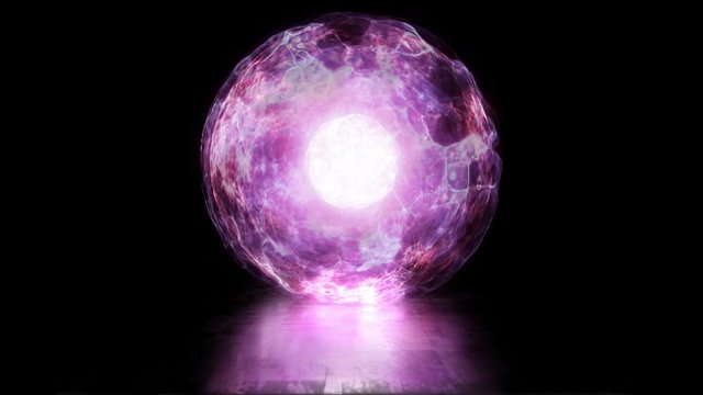 Ball of energy and plasma in the core of the reactor. Thermonuclear fusion with pulsating plasma flows. Looped