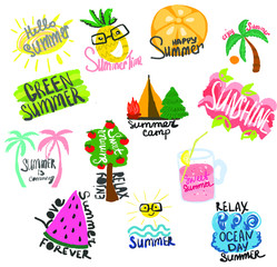 Vector set of stickers / stamps / templates / stickers for summer and sea themes
