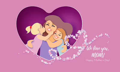 Happy Mothers Day card. Creative paper cut background