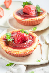 Sweet and hot strawbery cheesecake made of fresh fruits